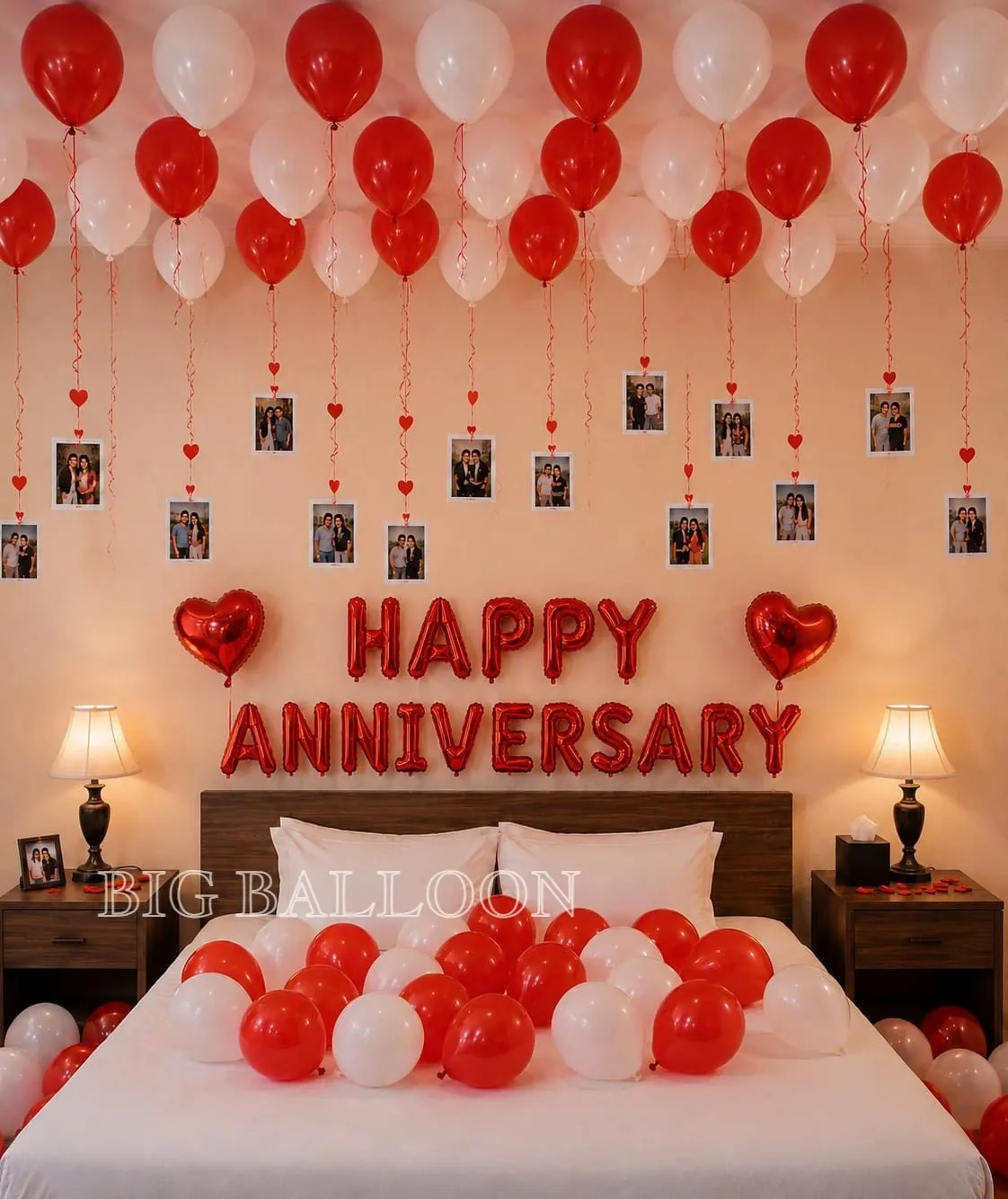 Classic Red & White Photo Wall Anniversary Theme