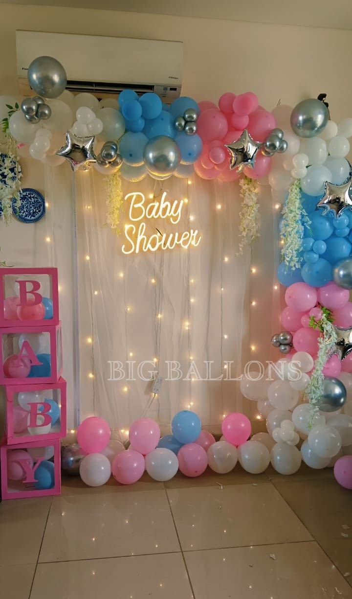 Glowing Neon Baby Shower Backdrop - Premium Balloon Decoration in Delhi