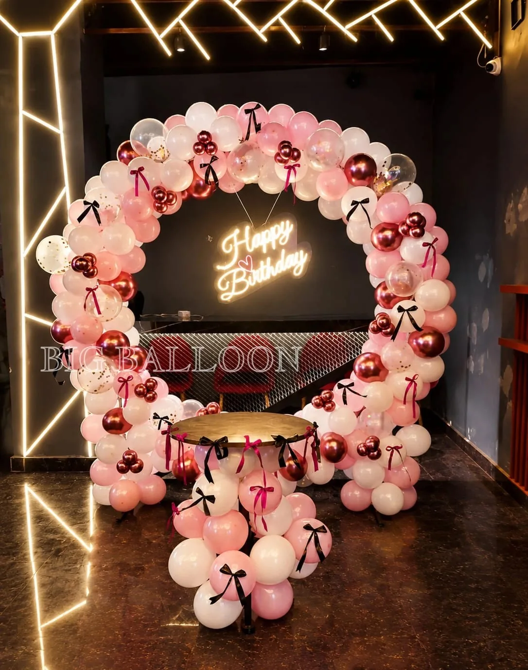 Dreamy Pink & Rose Gold Neon Ring Birthday Decor - Premium Balloon Decoration in Gurugram