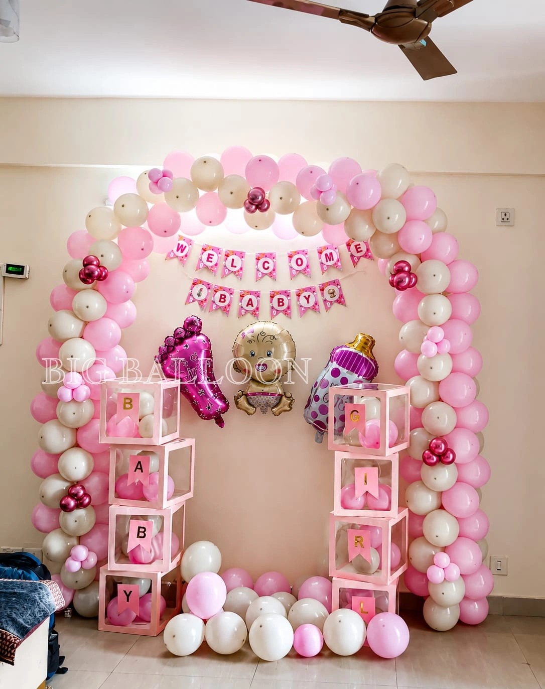 Royal Pink & White Welcome Baby Girl Arch with Boxes