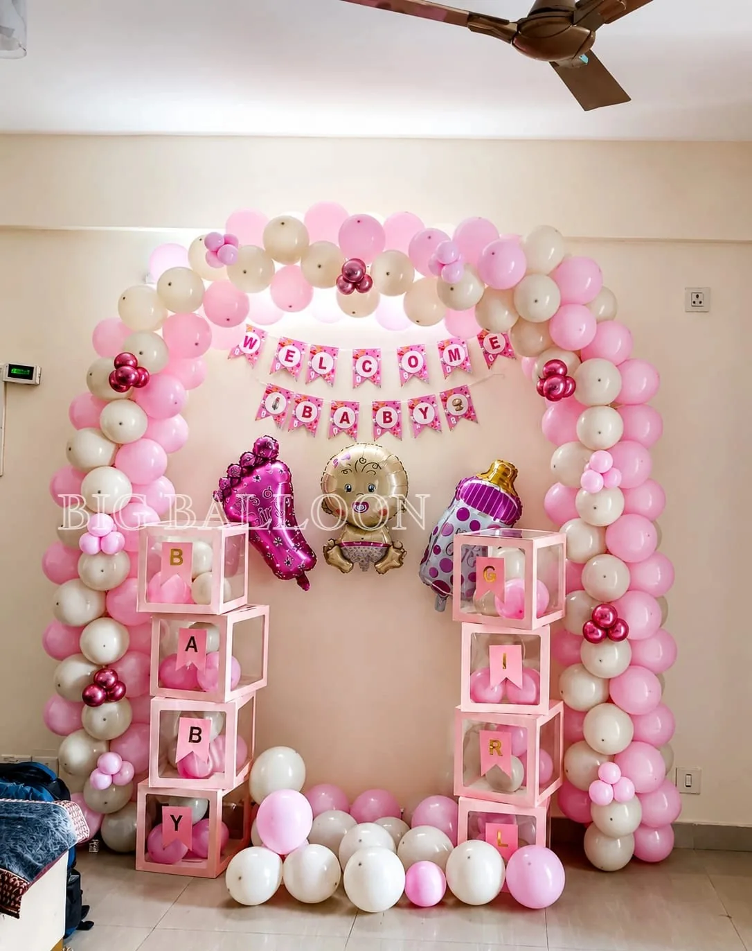 Royal Pink & White Welcome Baby Girl Arch with Boxes